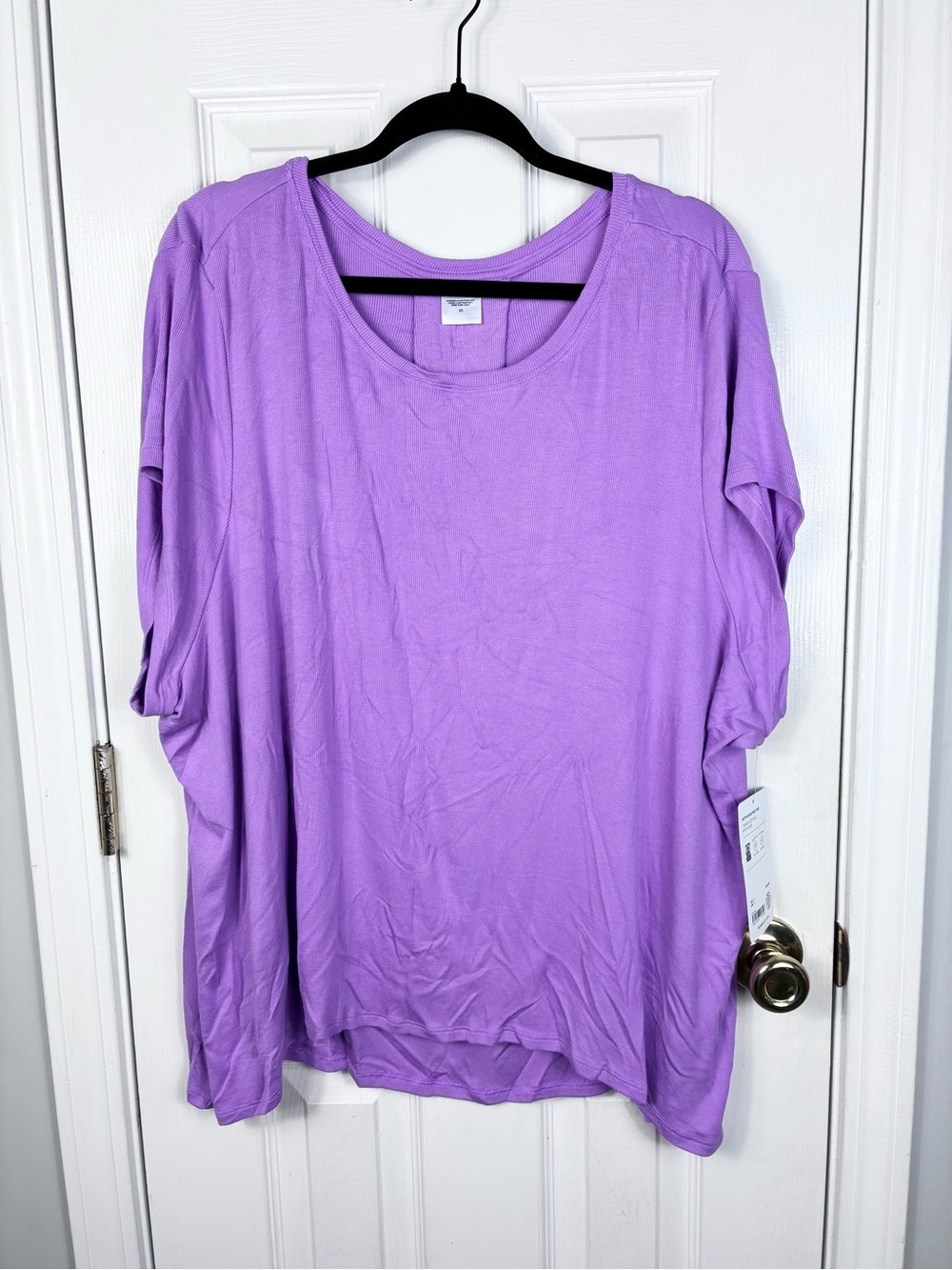 Athleta Ease Rib Tee Relaxed Scoop Neck Top in Lavender Purple 2X